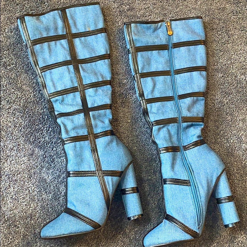 Cute pair of denim and faux leather boots